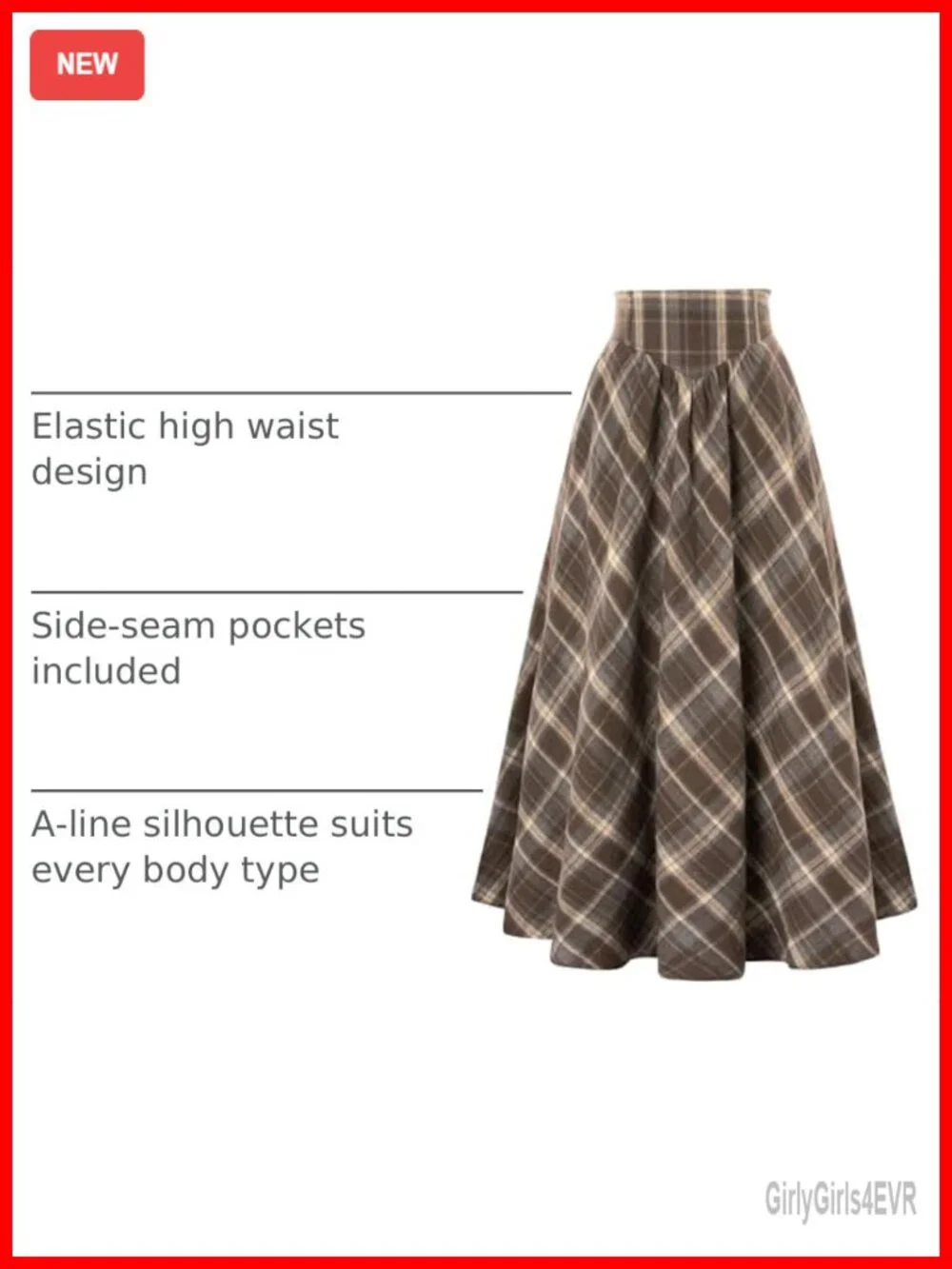 Plaid Maxi Skirt A-Line High Rise Lace-Up Cottagecore Victorian